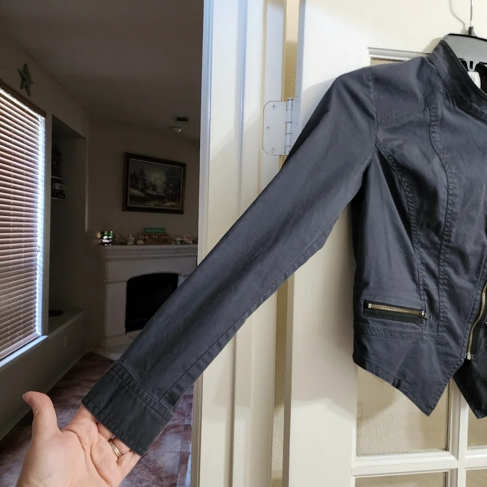 CAbi Twilight Moto Jacket Blue Gray Asym Zip Stretch Small